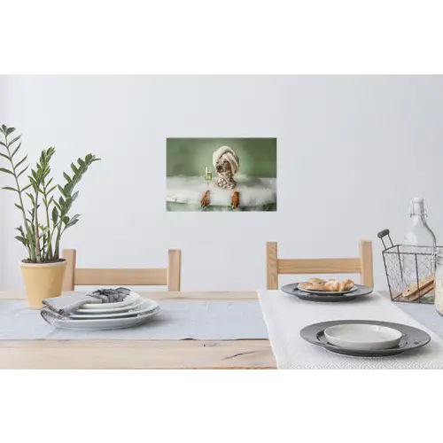 Hond - Bad - Champagne - Handdoek Muursticker klein -eettafel