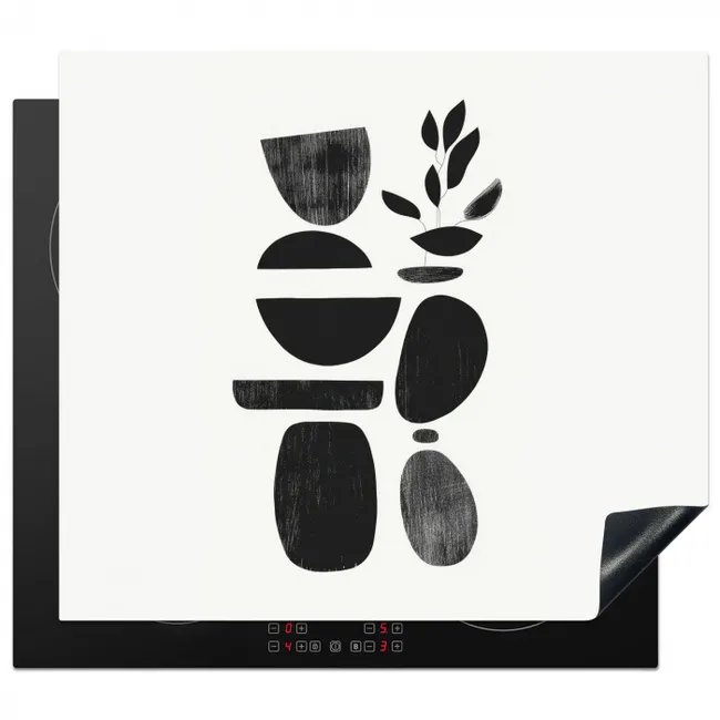 Japandi - Zwart - Abstract Inductie beschermer vinyl 3mm middel -3d