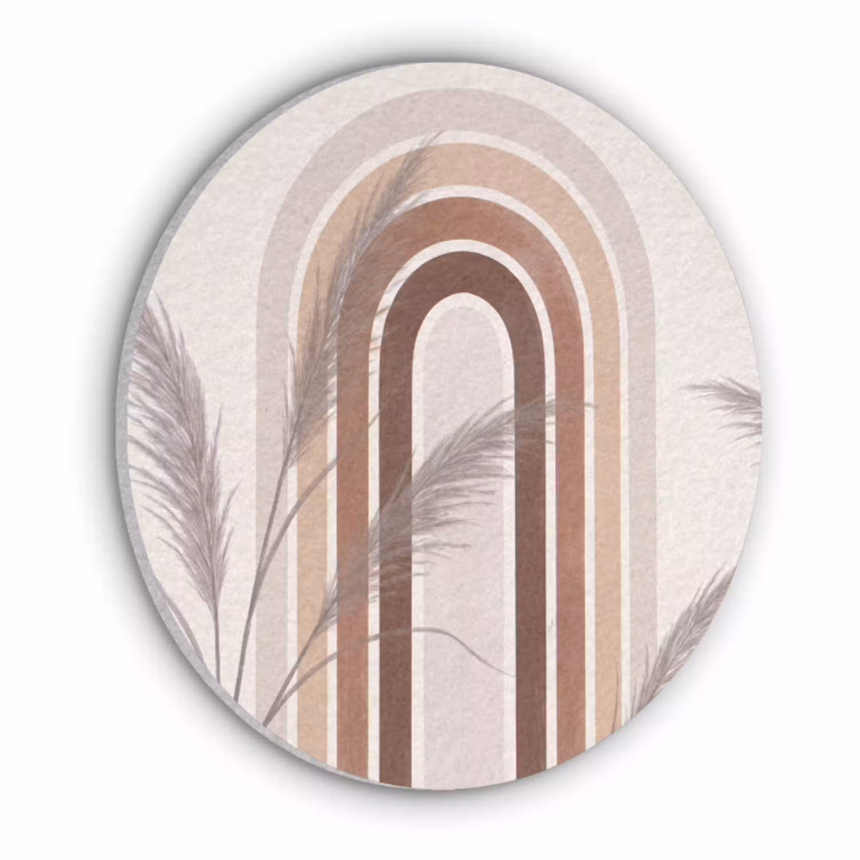 Abstract - Bogen - Plant - Boho - Beige Akoestische PET Vilt - Rond klein -3d
