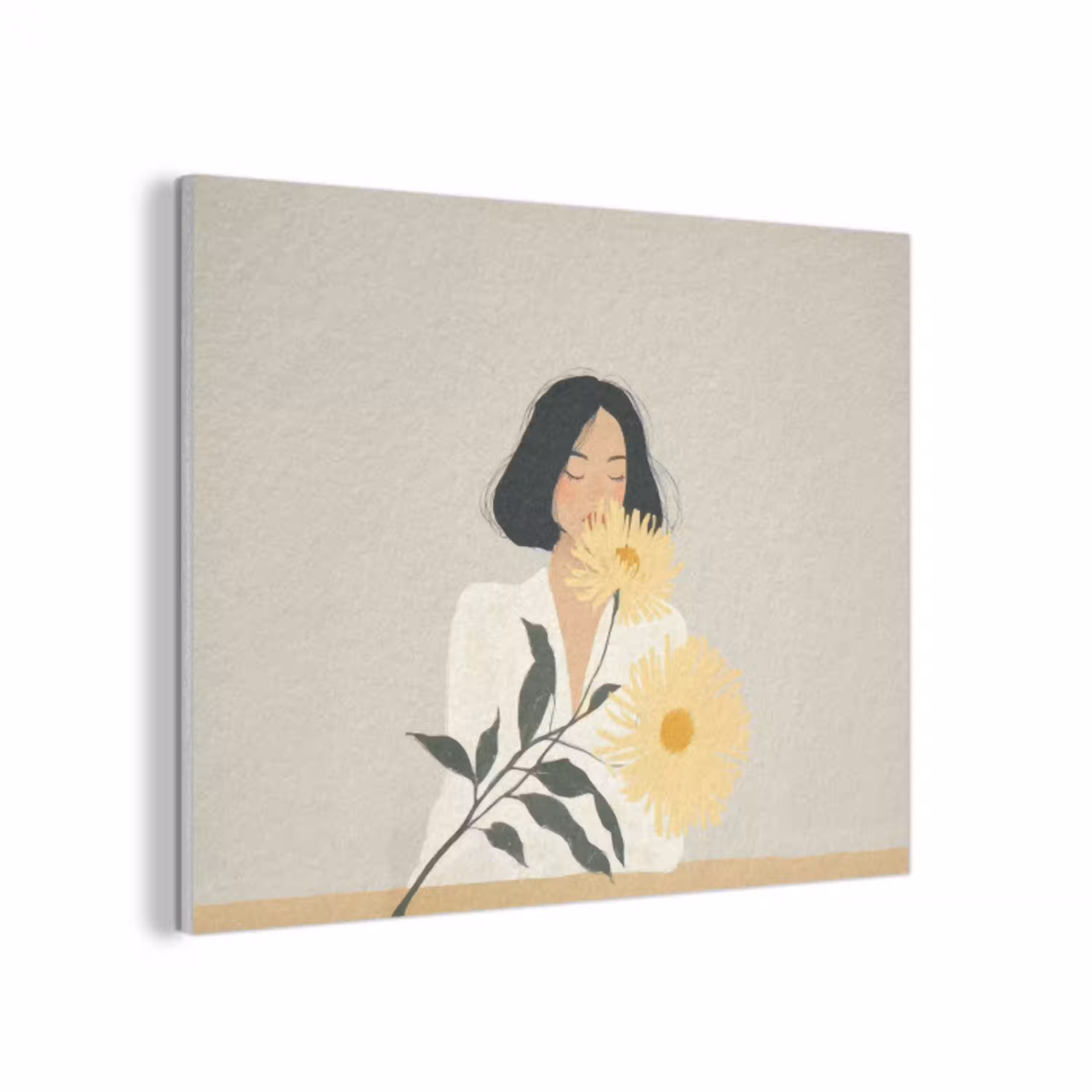 Vrouw - Bloem - Geel - Minimalistisch PET vilt klein -3d