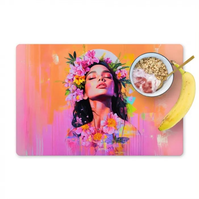 Portret - Bloemenkroon - Vrouw Placemat vinyl groot -zzzproduct_Kitchenyeah-website