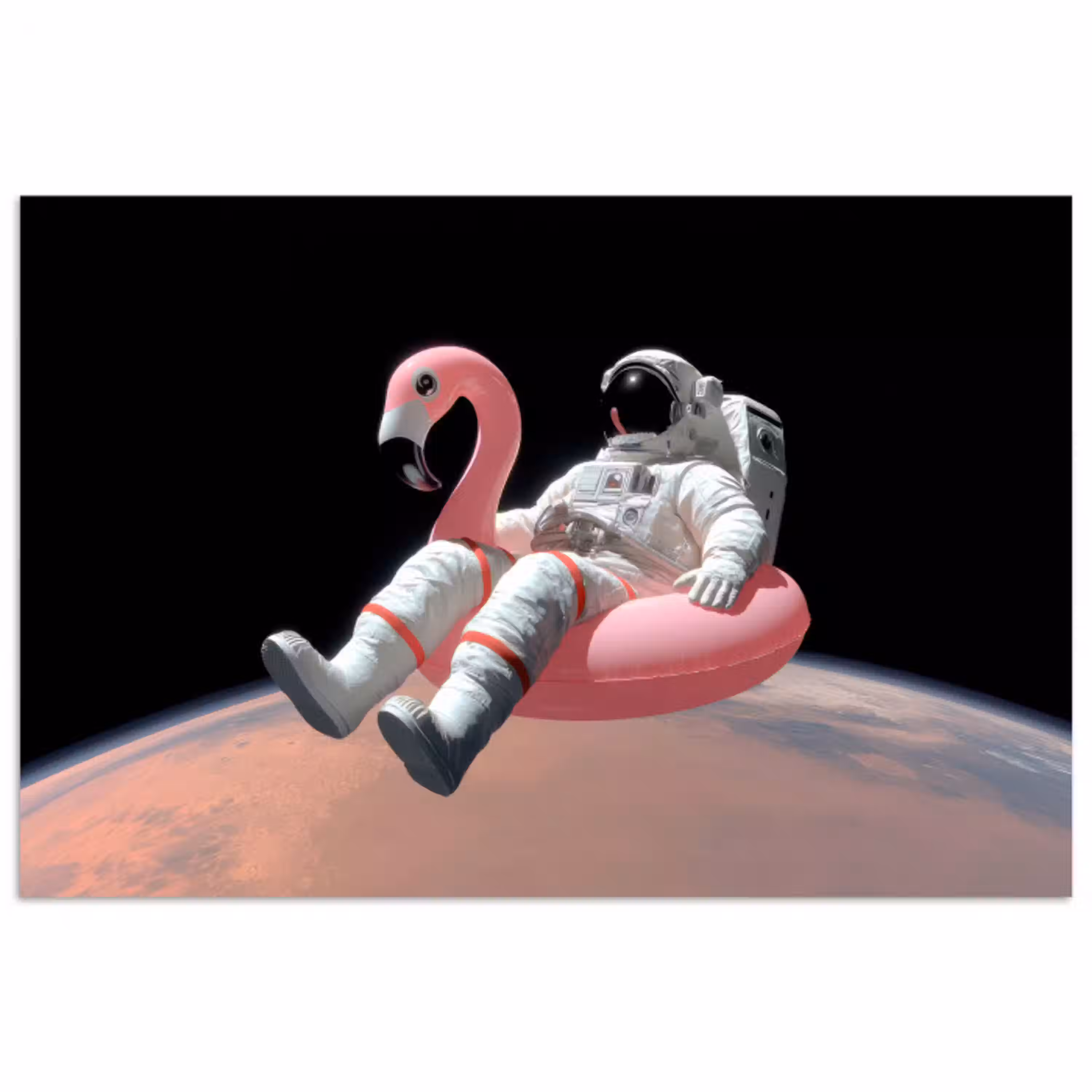 Astronaut - Flamingo - Zwemband - Roze poster papier klein -3d