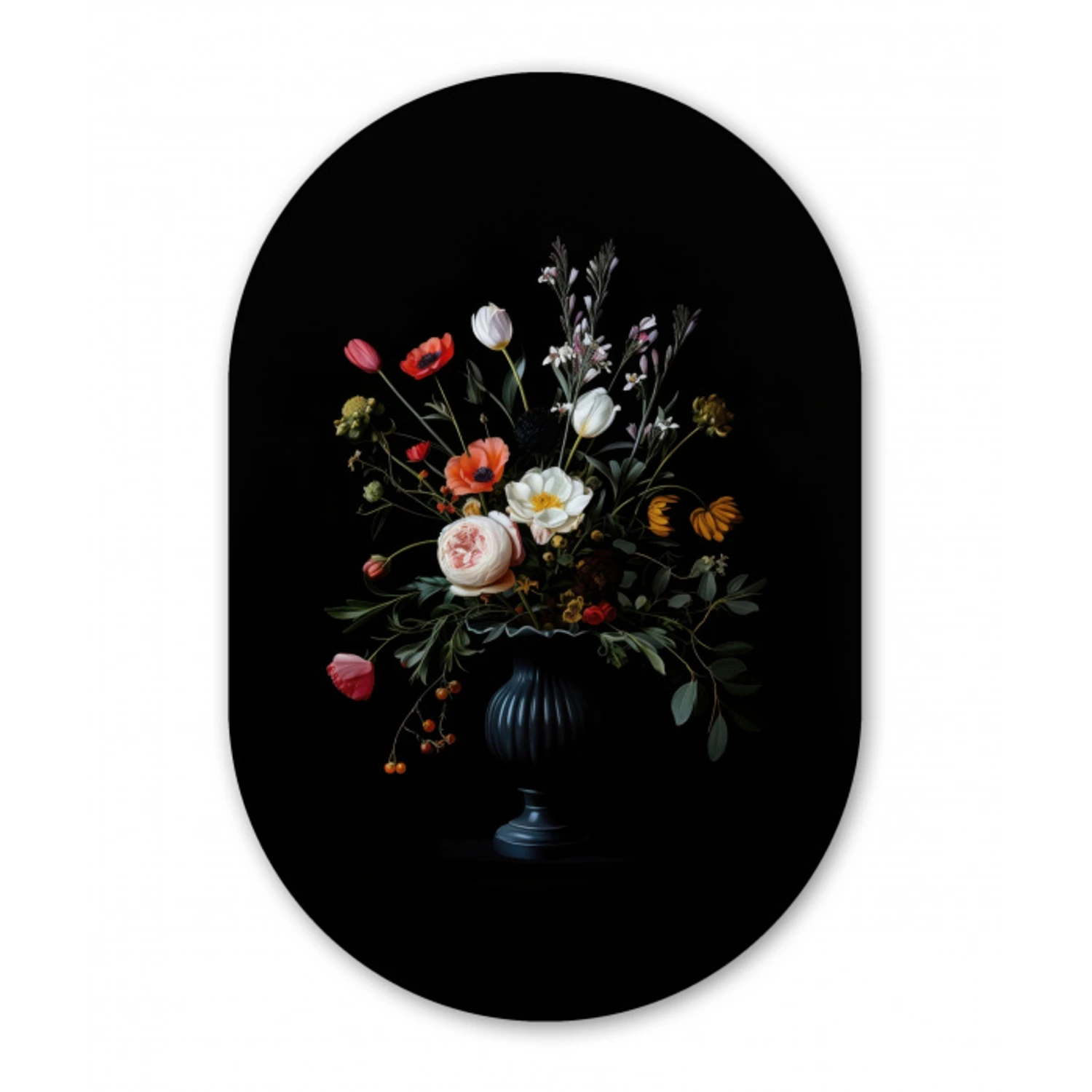 Bloemstuk - Vaas - Zwart Wandcirkel Ovaal Forex klein -3d