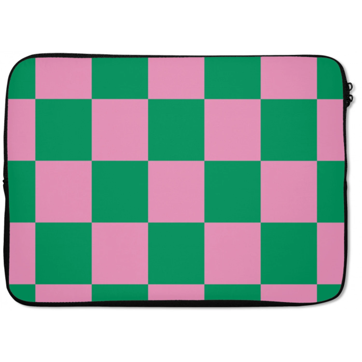 Schaakbord patroon - Groen - Roze - Blokjes laptophoes neopreen klein -zkaufland3dotto