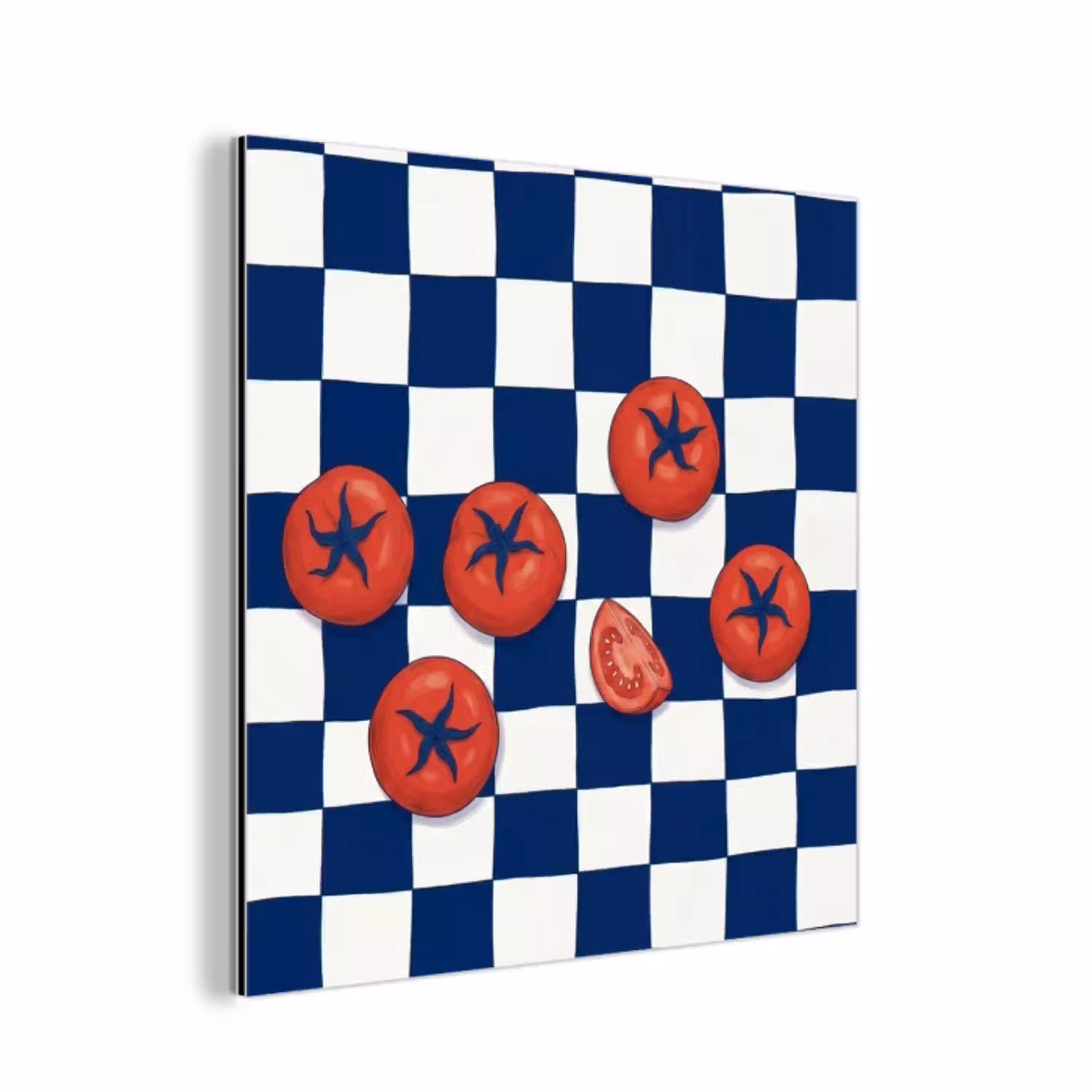 Eten - Tomaten - Keuken - Illustratie - Rood-Blauw aluminium wit klein -3d