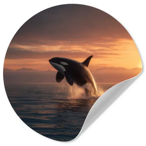 Orka - Zee - Zonsondergang Wandcirkel behangsticker klein -3d