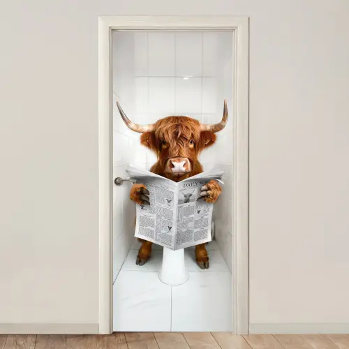Schotse Hooglander - Krant - WC - Dier deurposter klein -3d_beige