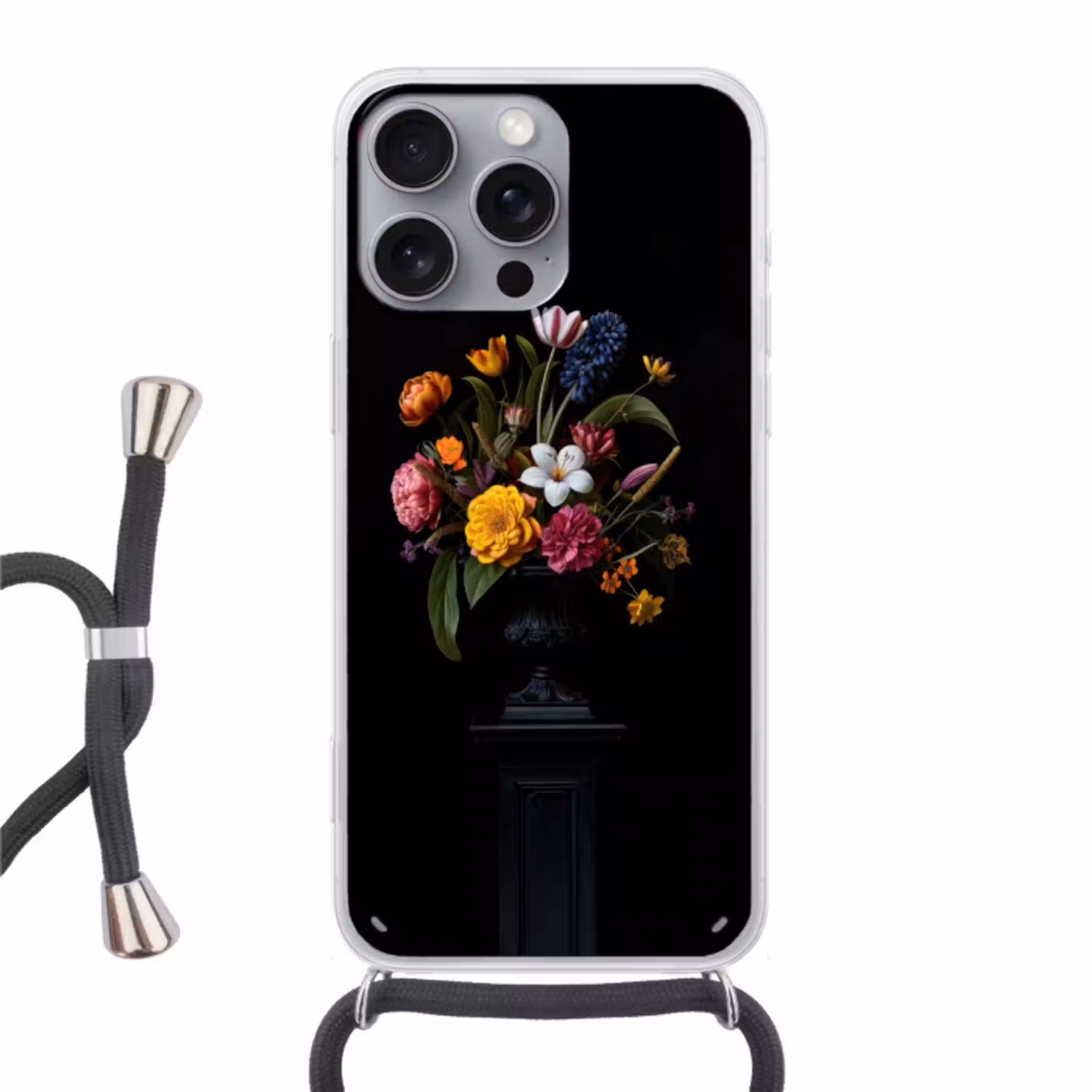 Lente - Bloemen - Klassiek - Vaas Hoesje iPhone 16 Pro Max met koord klein -3d