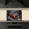 Kersttruck - Sneeuwbos - Rood keuken achterwand spatscherm klein -sfeer1