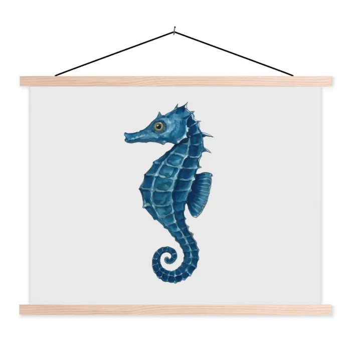 Zeepaardje - Staart - Blauw textielposter latten blank klein -3d