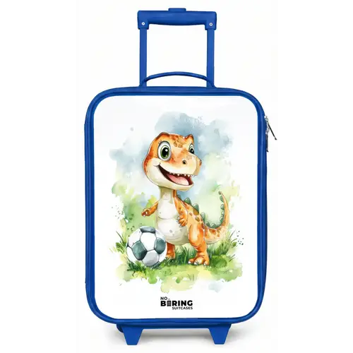Dino met voetbal in kleurrijk veld Kinderkoffer - Blauw klein -zz3dotto