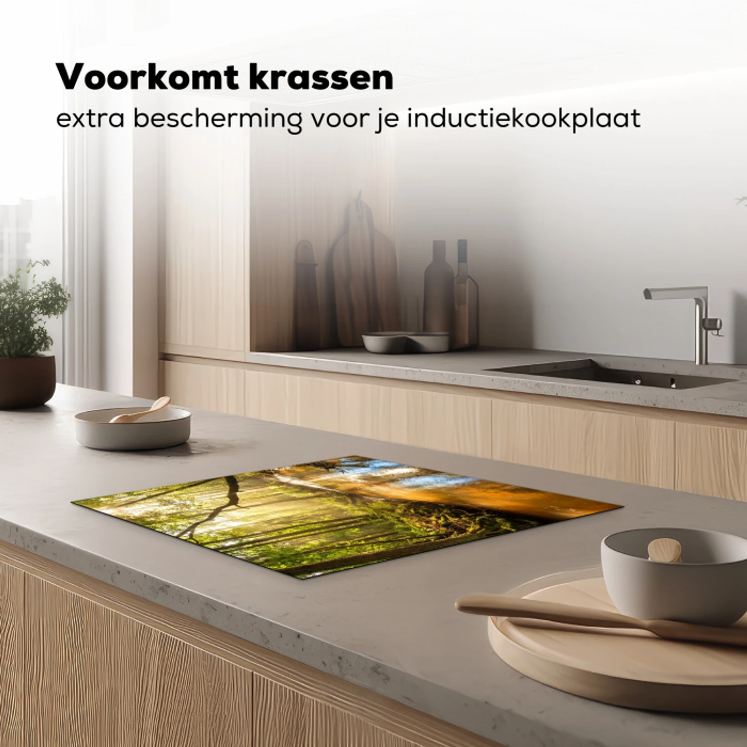 Bos - Beek - Zonlicht - Natuur - Groen Inductie beschermer vinyl 3mm middel -sfeer1
