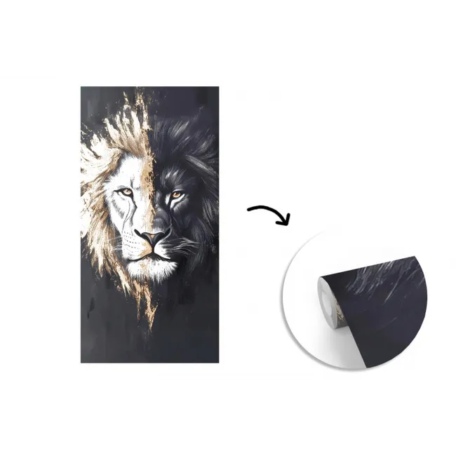 Leeuw - Gesplitst - Zwart - Lijn fotobehang vinyl groot -3d