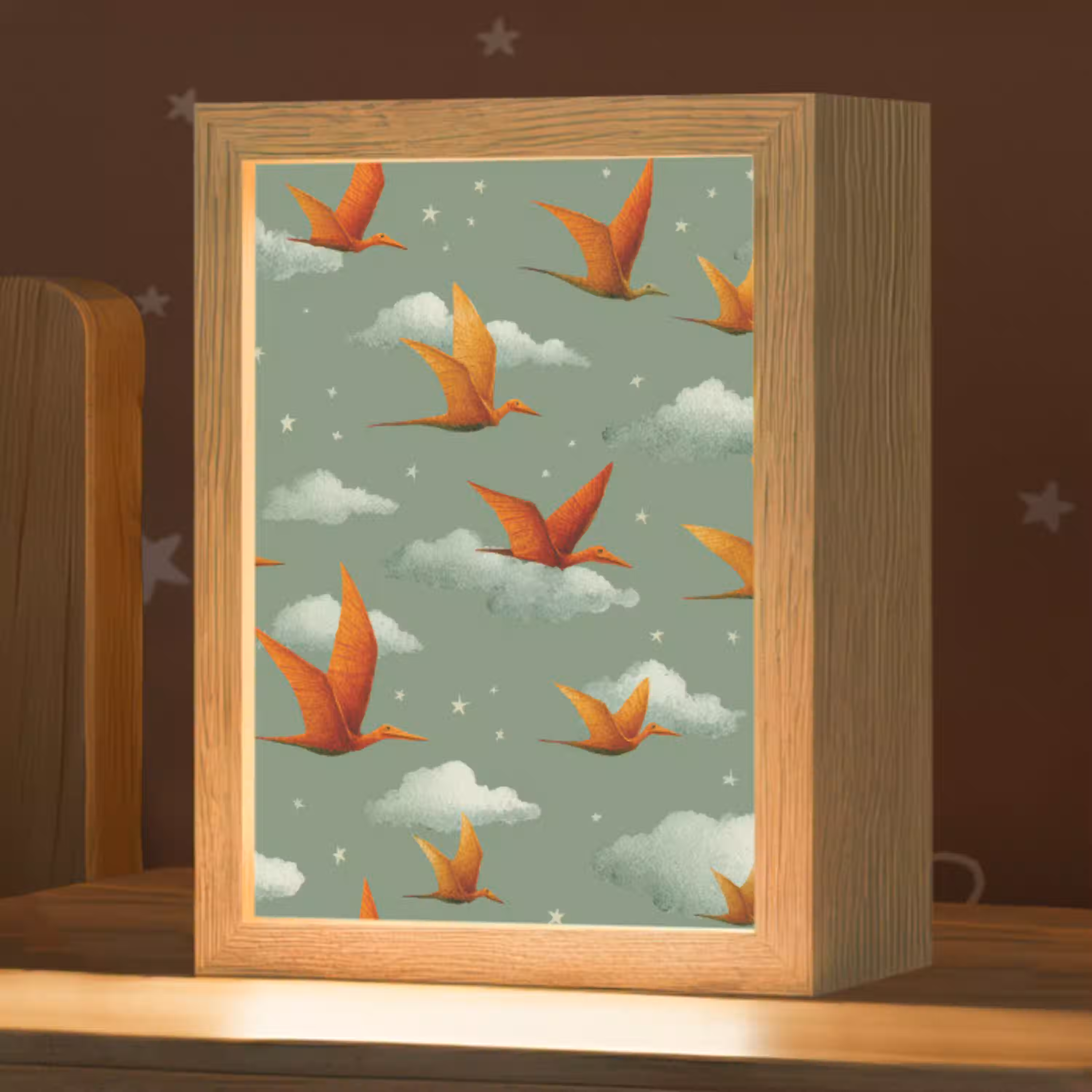 Dinosaurussen - Wolken - Sterren - Oranje Light Box met kabel klein -zzz_3d_website