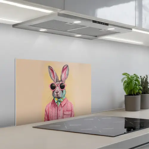 Grijs - Konijn - Blouse - Strik keuken achterwand spatscherm klein -3d_schuin