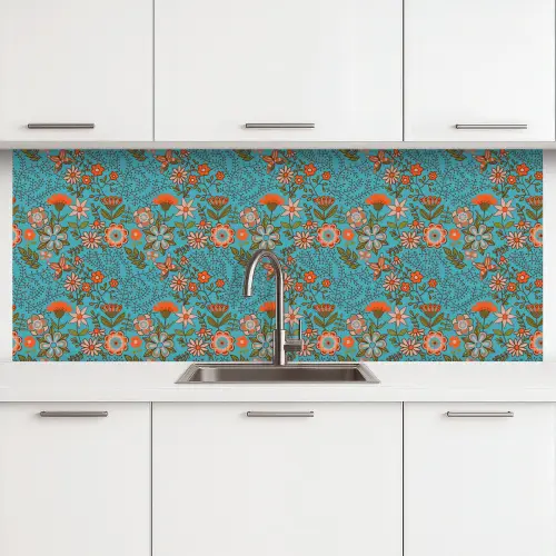 Bohemian - Bloemen - Oranje - Retro - Design keuken achterwand 2 middel 871 -3d