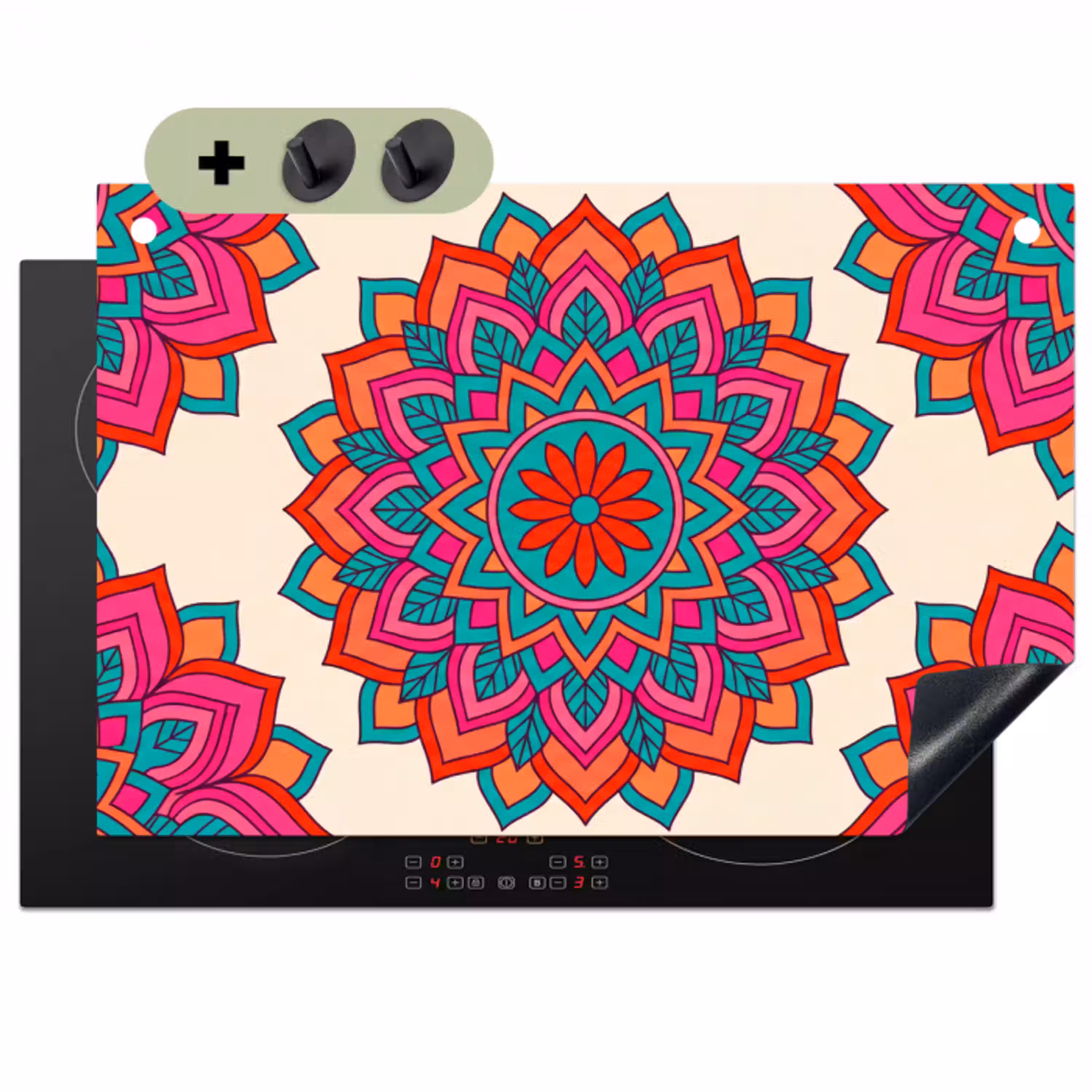 Mandala - Patroon - Abstract - Kleurrijk - Modern Inductie beschemer met haakjes klein -3d
