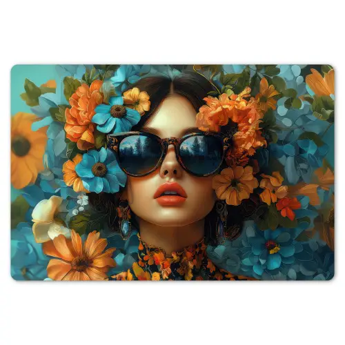 Vrouw - Bloemen - Oranje - Blauw - Modern Placemat vinyl groot -zzsfeer1_Kitchenyeah-website