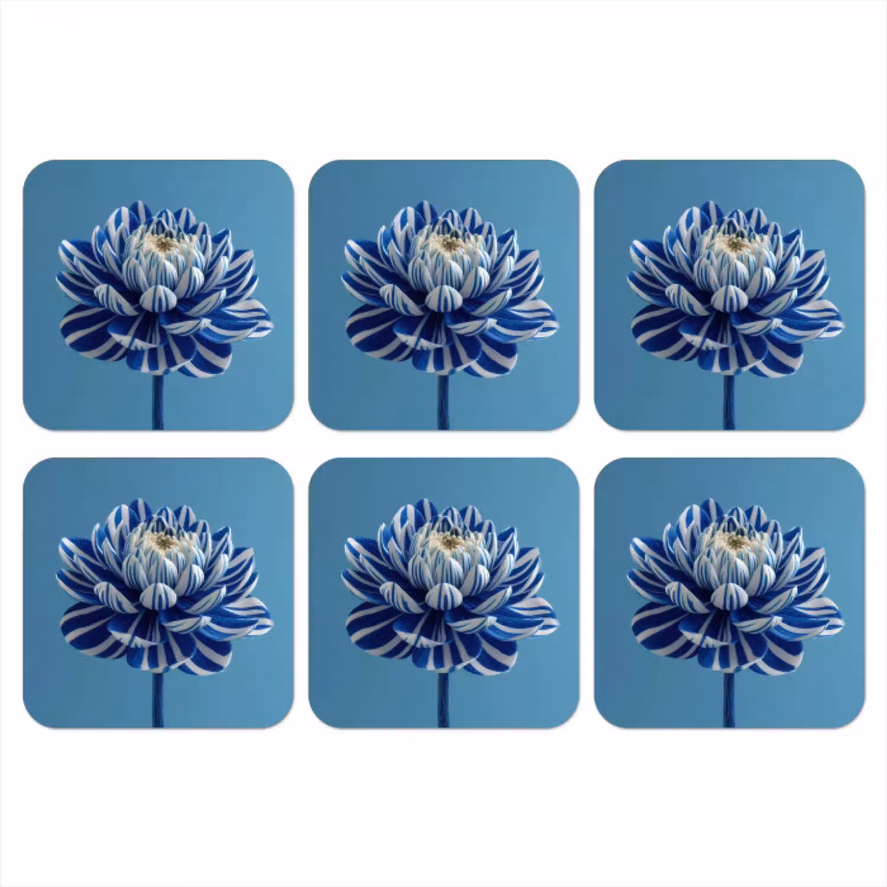 Bloem - Blauw - Bloemblaadjes - Streepjes onderzetter kurk middel -3d