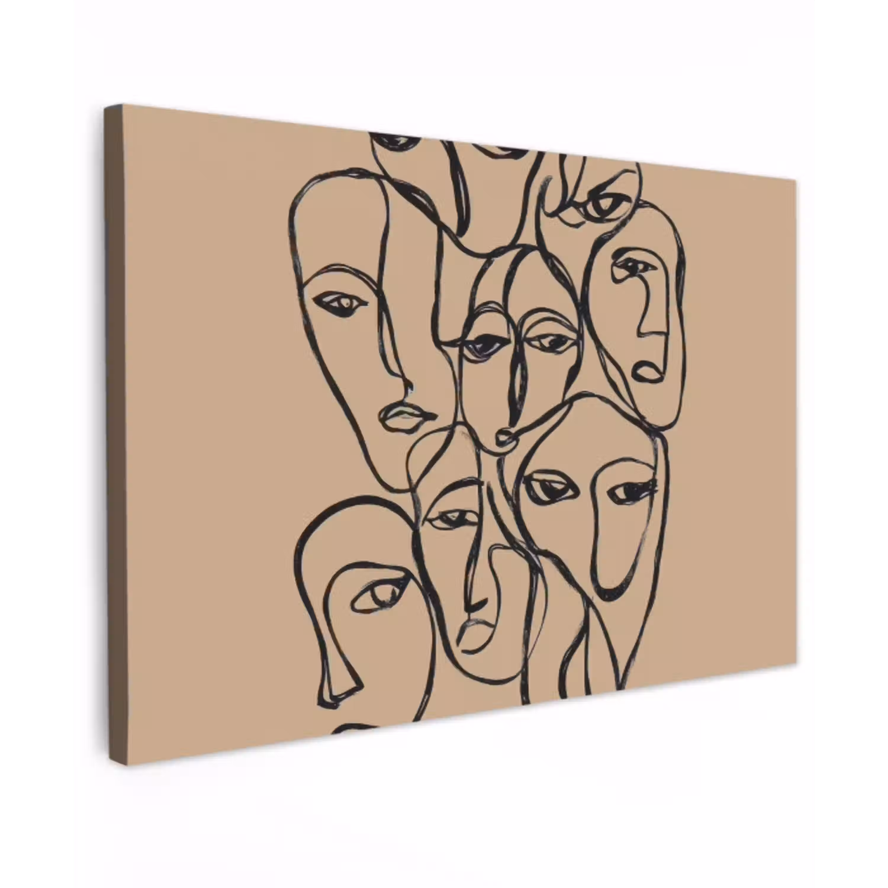 Gezichtenzee - Lijntekening - Abstract canvas 2cm klein -z3d