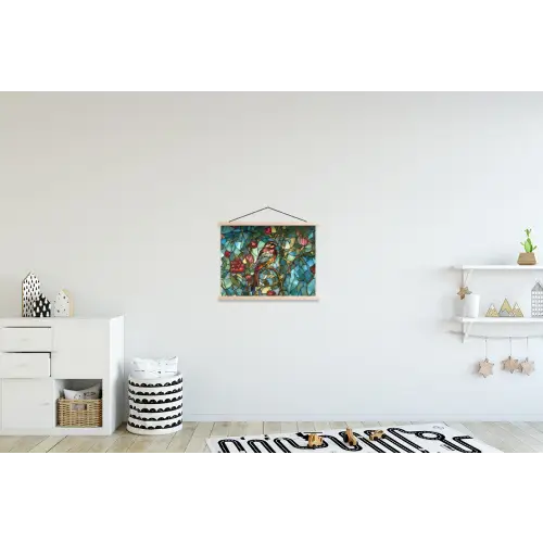 Vogel - Tak - Rozen - Mozaïek textielposter latten blank klein -kinderkamer