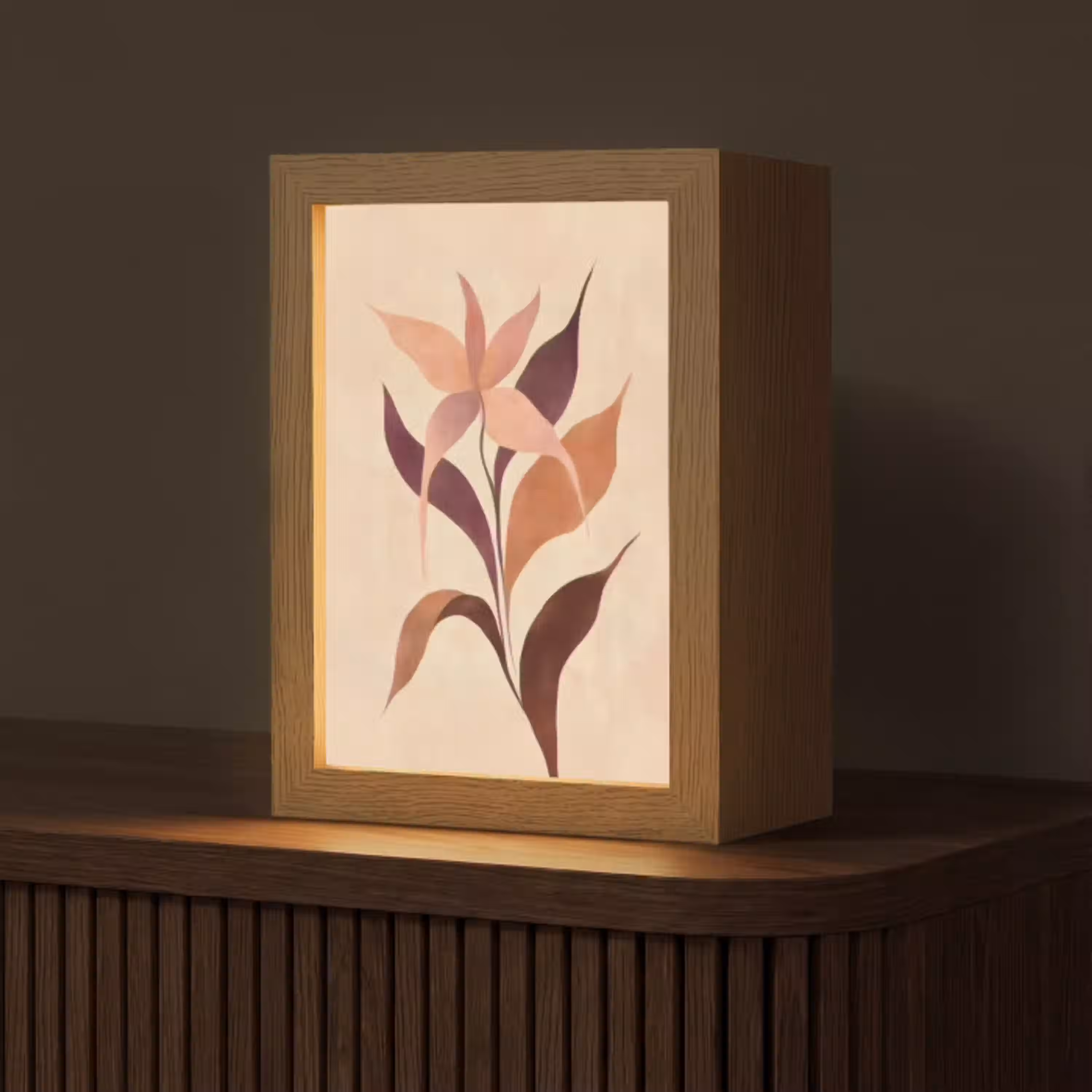 Minimalistisch - Bloem - Bladeren - Beige Light Box met kabel (Tafellamp) klein -z3d_website