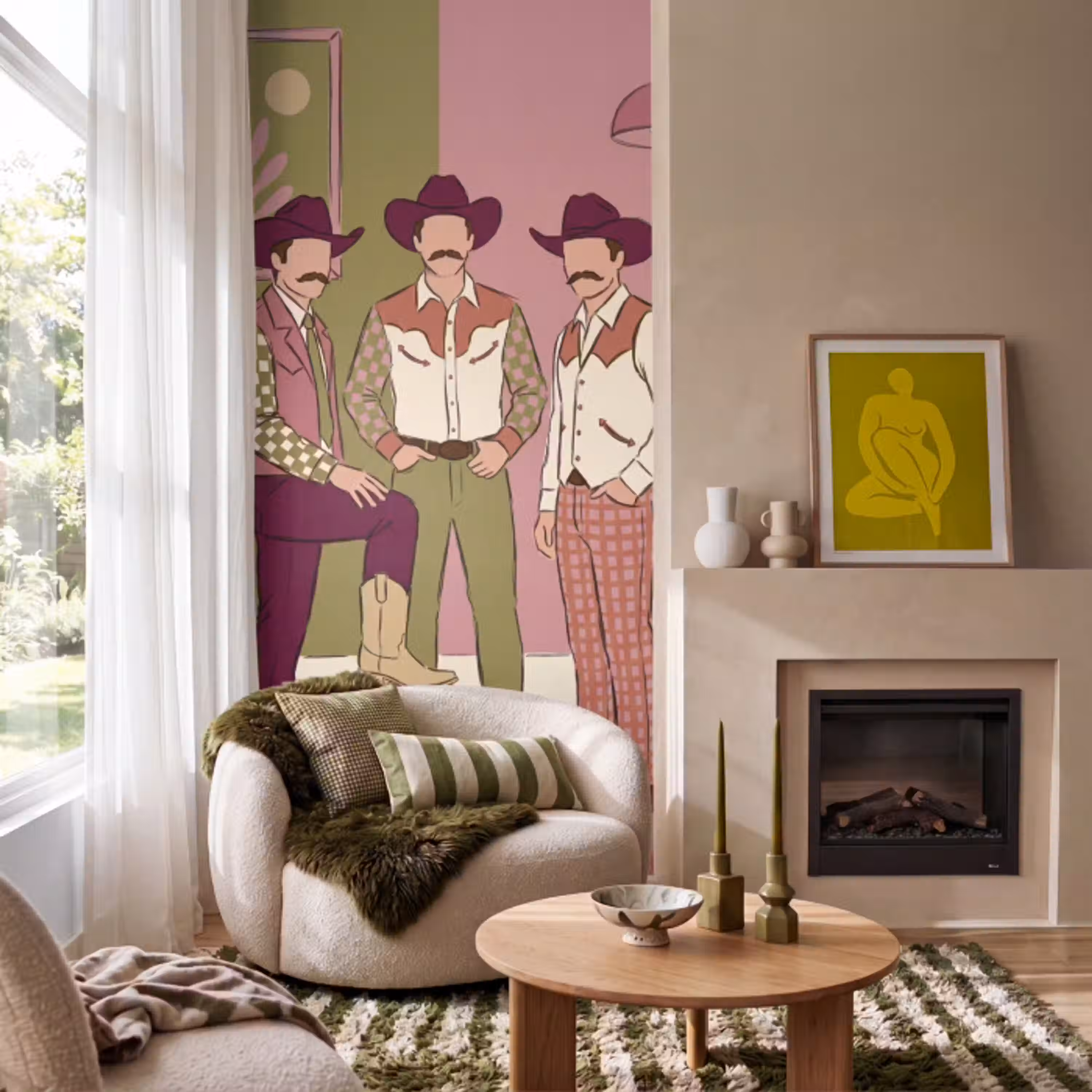 Mensen - Mannen - Hoeden - Retro - Interieur Behang Vlies klein -sfeer2