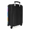 Regenboog smiley's op een blauwe achtergrond NBS - Handbagage koffer - Kinderen Unisex middel -achterkant
