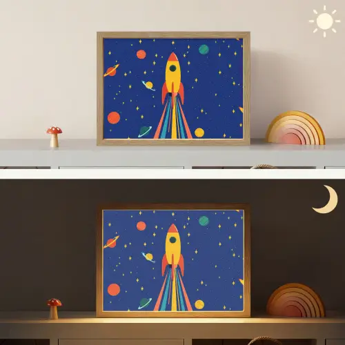 Kleurrijk - Raket - Ruimte Light Box met batterij (Wandlamp kind) middel -sfeer3_kind