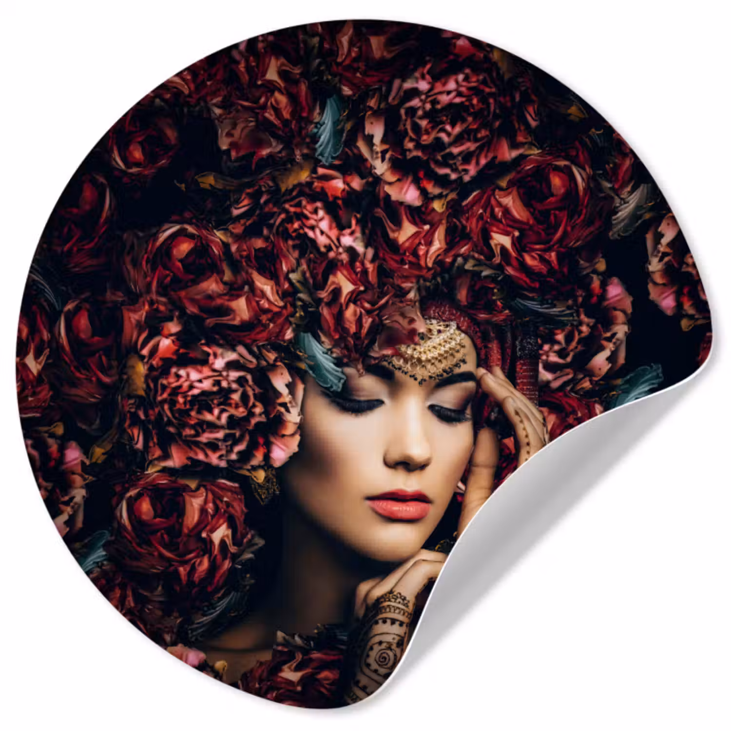 Behangcirkel - Vrouw - Bloemen - Henna - Portret