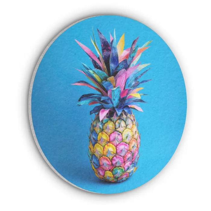 Ananas - Blauw - Tropisch - Vrolijk Akoestische PET Vilt - Rond klein -3d