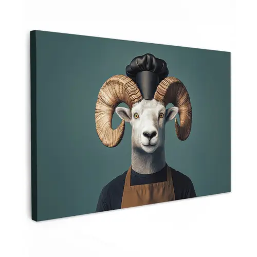 Geit - Hoorns - Kokskleding Tuinposter op houten frame 2 cm dik klein -3d