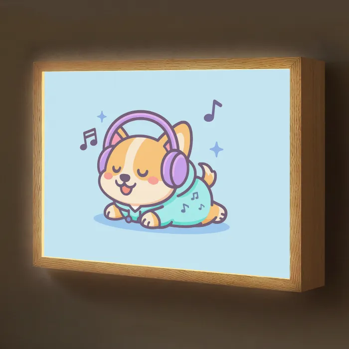 Corgi - Koptelefoon - Blauw - Muzieknoten Light Box met batterij (Wandlamp kind) middel -z3d_website