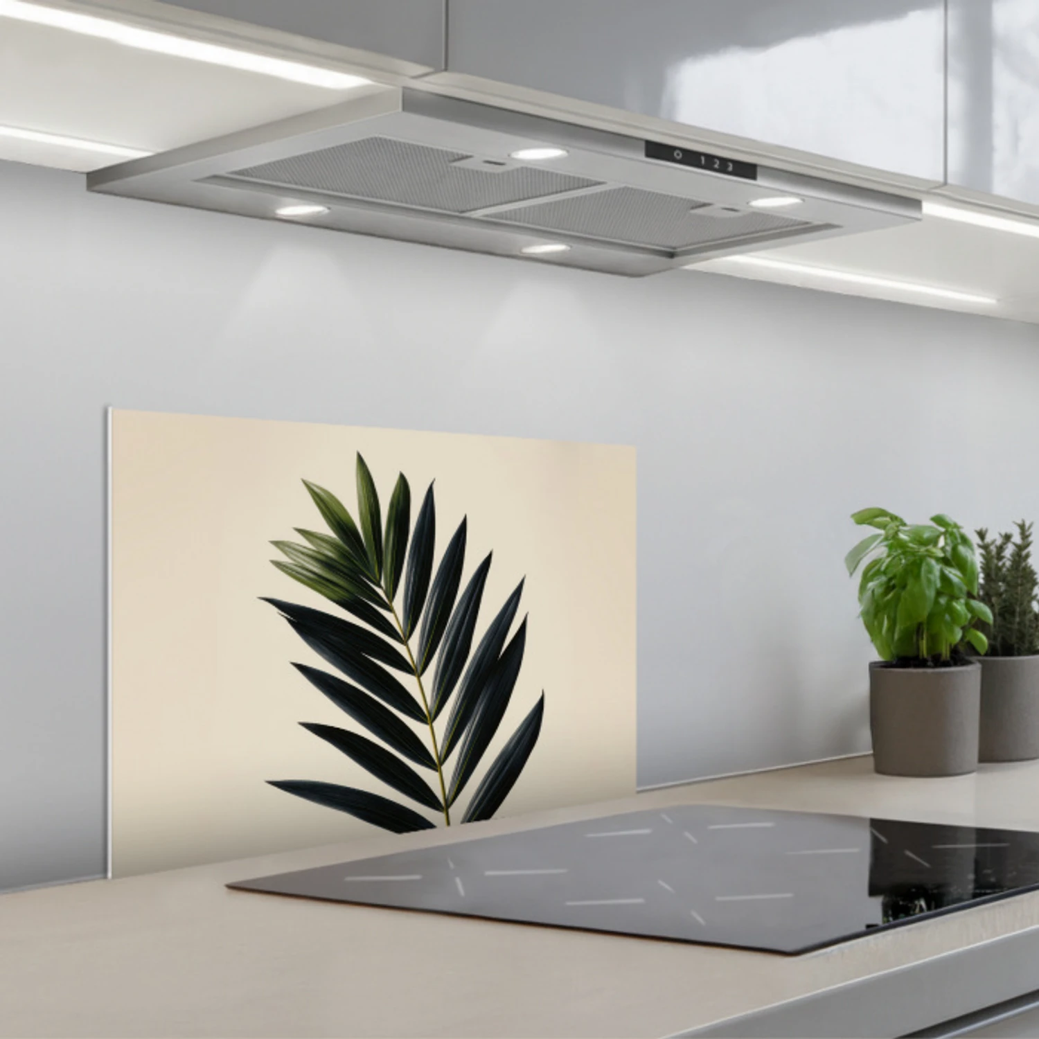 Palmblad - Donkere bladen - Subtiel keuken achterwand spatscherm klein -3d_schuin