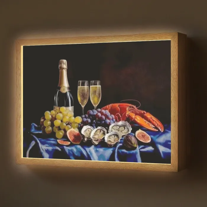Champagne - Luxe - Oesters Light Box met batterij (Wandlamp) middel -z3d_website