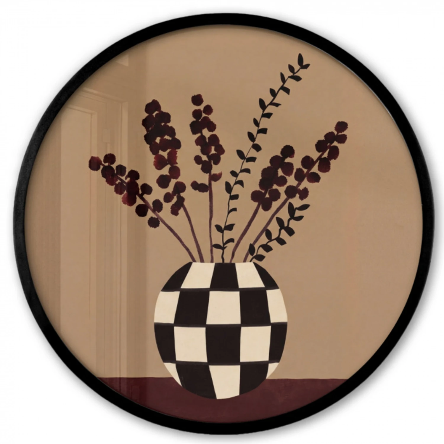 Minimalistisch - Vaas - Bloemen - Bruin Fotolijst rond zonder passe partout klein -3d