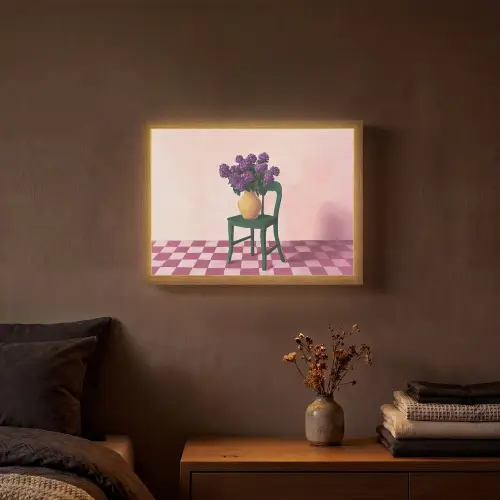 Stoel - Vaas - Bloemen - Geblokt Light Box met batterij (Wandlamp) middel -sfeer4
