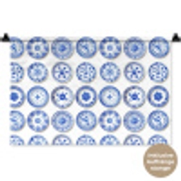 Borden - Bloemen - Patroon - Blauw Wandkleed katoen klein 269 -t3d_DE