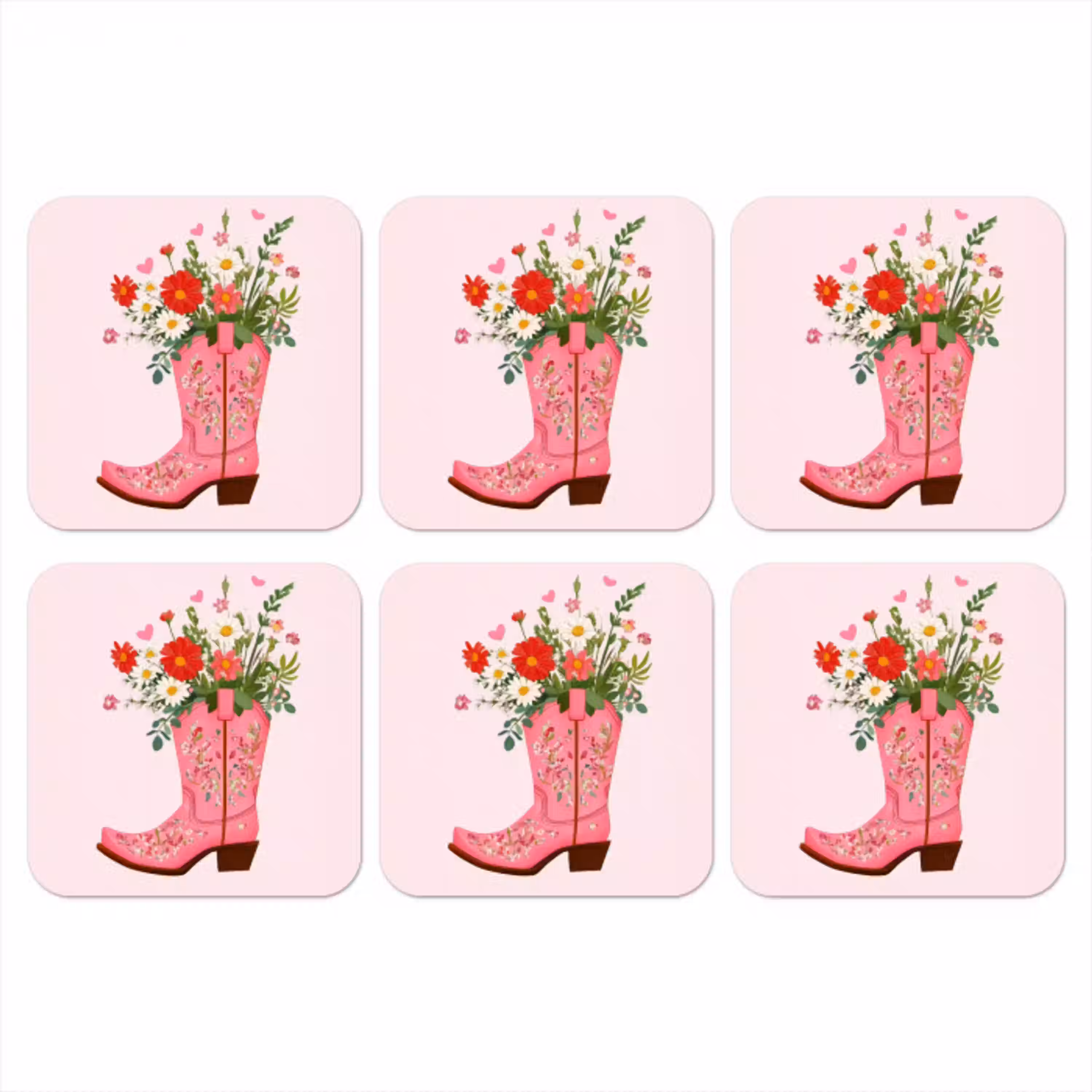 Cowboylaarzen - Roze - Boeket - Bloemen onderzetter kurk middel -3d