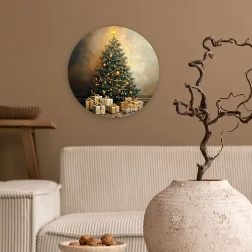 Kerstboom - Cadeaus - Goud Wandcirkel kunststof plaat 5mm dik klein -sfeer1