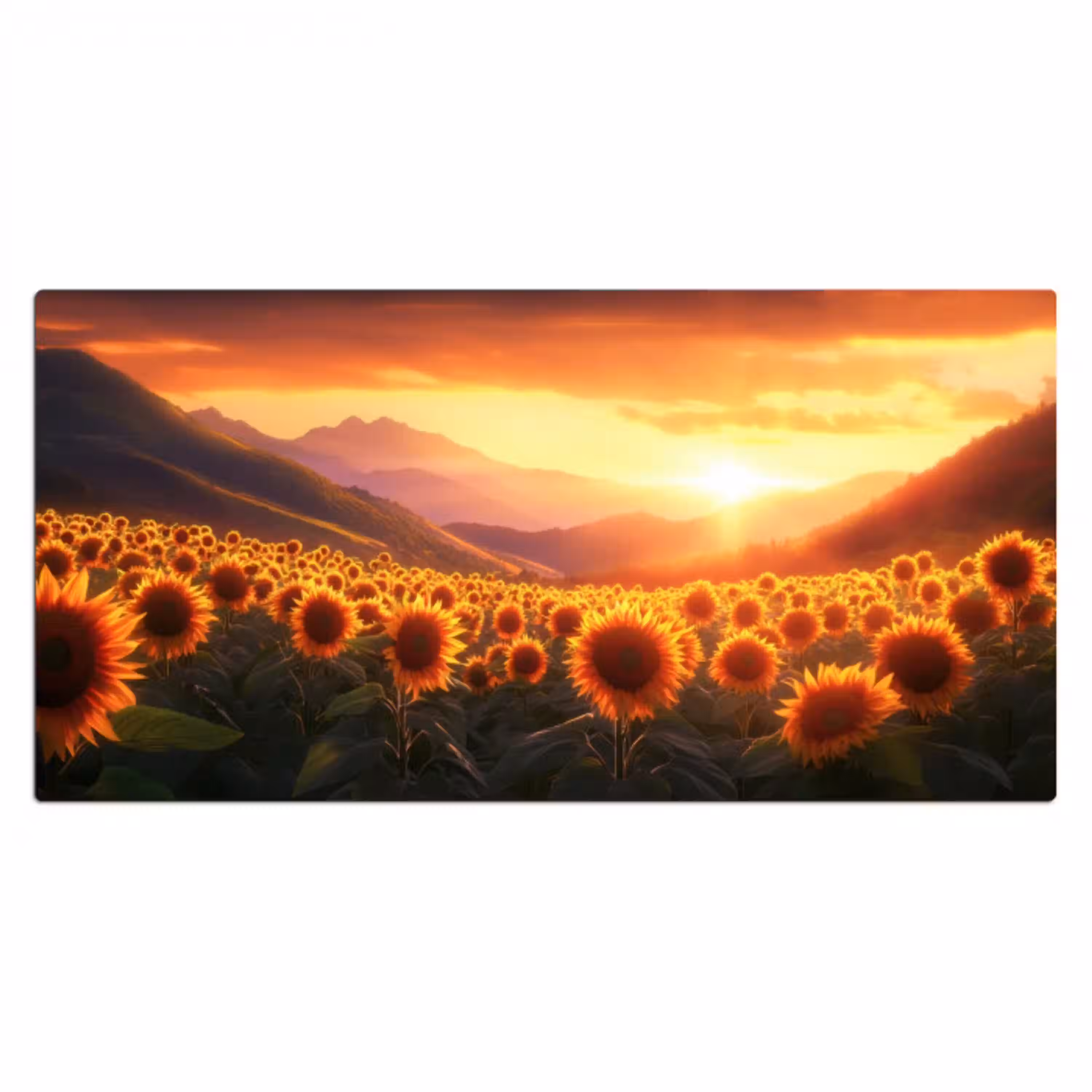 Zonnebloemen - Zonsondergang - Landschap Muismat XXL klein -3d_leeg