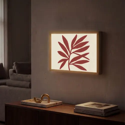Tak - Bladeren - Rood Light Box met batterij (Wandlamp) middel -sfeer1
