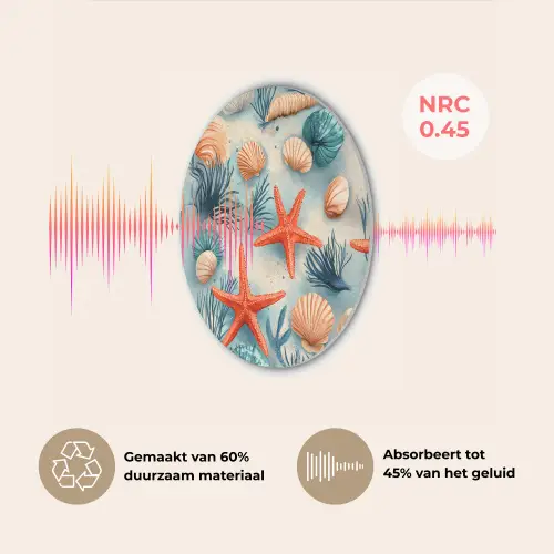 Zeesterren - Schelpen - Illustratie - Zand Akoestische PET Vilt - Rond klein -USP_NL