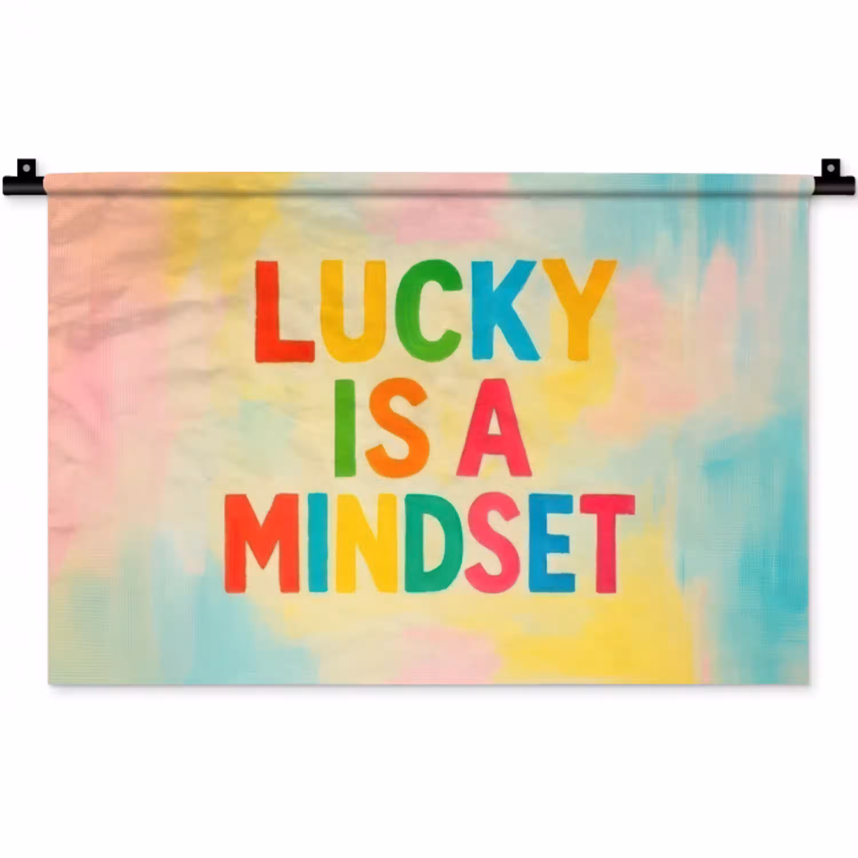 Quote - Lucky - Regenboogkleuren Wandkleed katoen klein -zz3d
