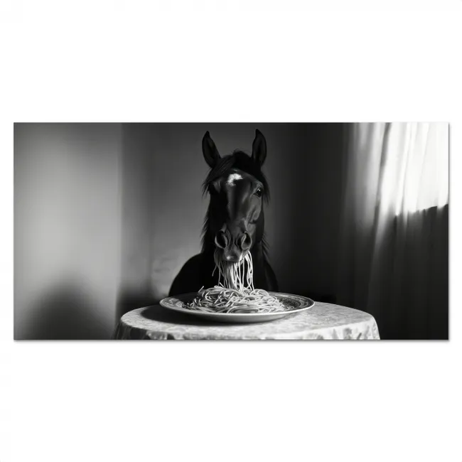 Paard - Bord - Pasta - Tafelkleed - Zwart Wit - Dieren Spatscherm Aluminium klein -3d_volledig