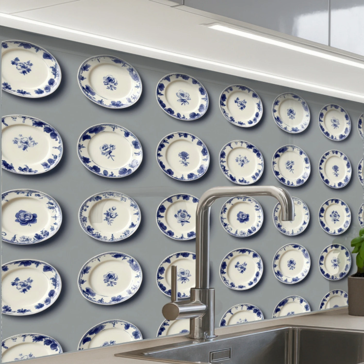 Borden - Bloemen - Blauw - Wit keuken achterwand 2 middel 865 -zzzz3d_schuin