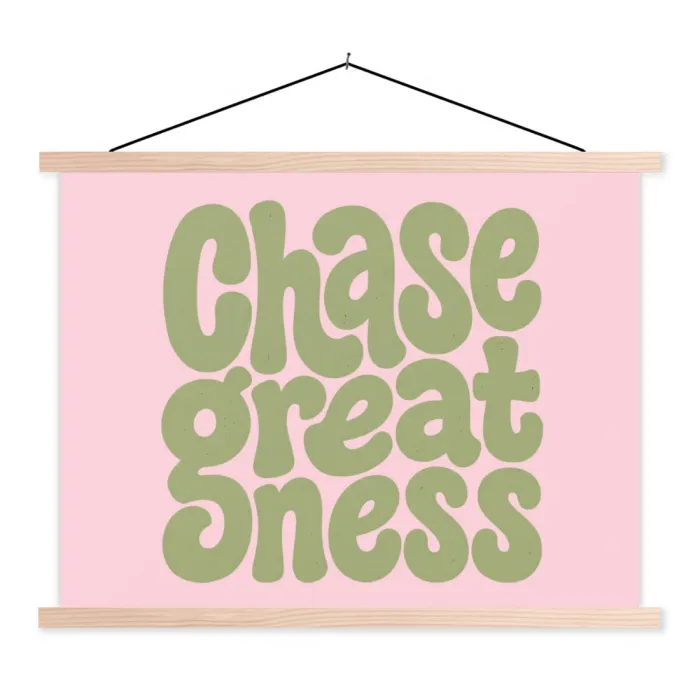 Chase greatness - Groen - Roze - Retro textielposter latten blank klein -3d