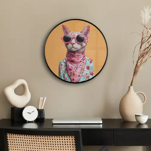 Zonnebril - Kat - Sjaal - Bloemen Fotolijst rond zonder passe partout klein -sfeer1