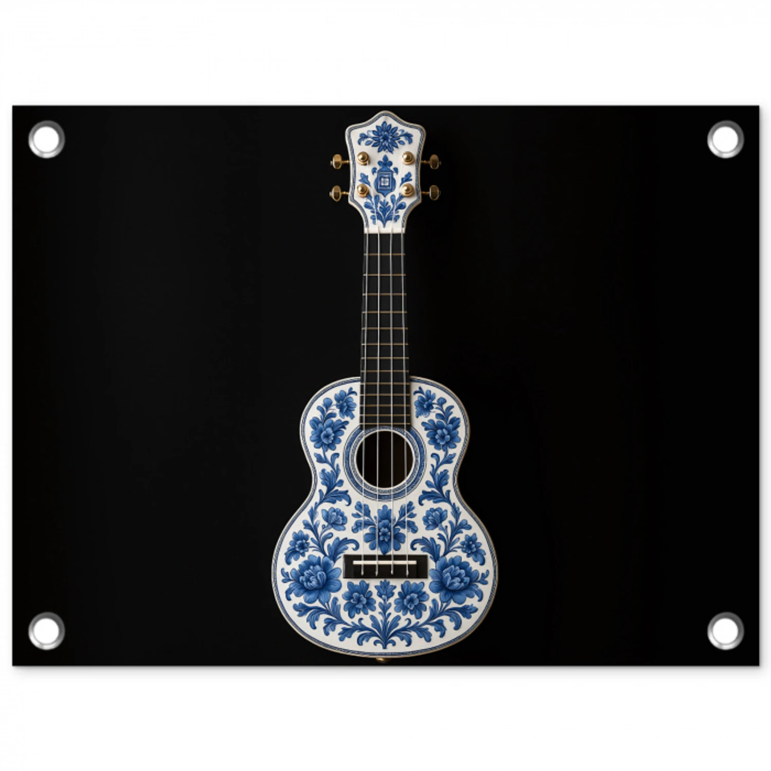 Ukelele - Delfts - Blauw - Muziek tuinposter los doek klein -3d