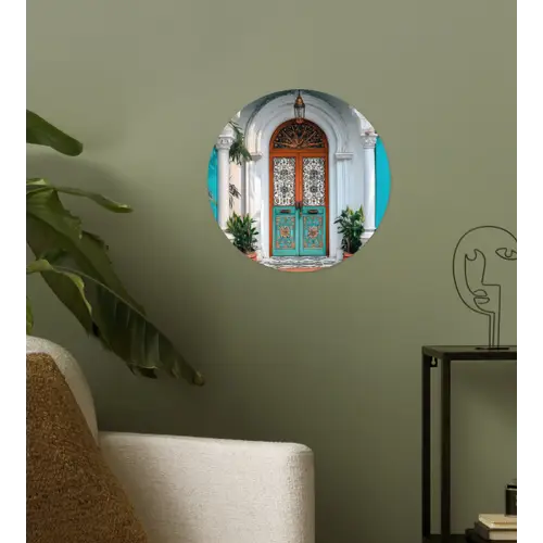 Zuilen - Sierlijke - Deur - Blauw Wandcirkel behangsticker klein -sfeer2